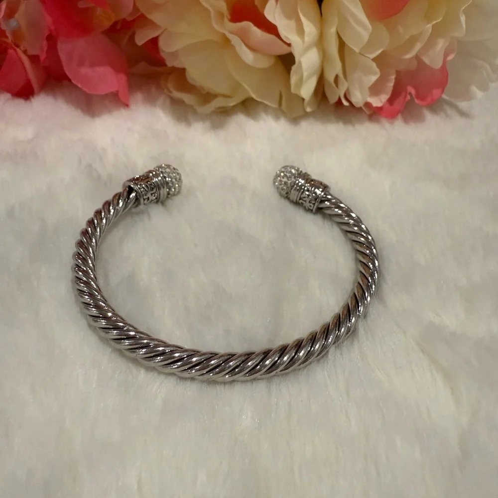 3 x 20$ Elegant Silver Open Cuff Bracelet with Crystal Accents